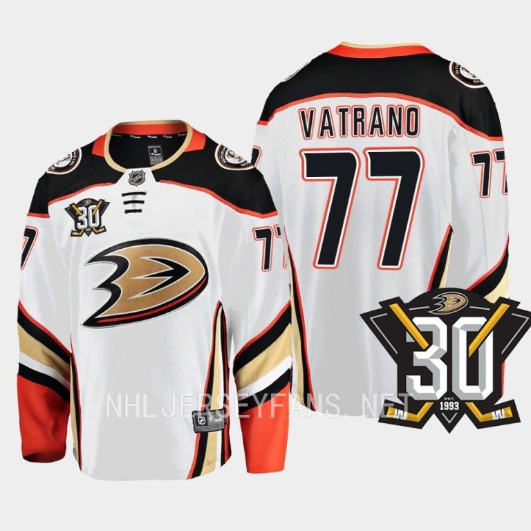 Anaheim Ducks Frank Vatrano 2023-24 30th Anniversary White #77 Jersey ...